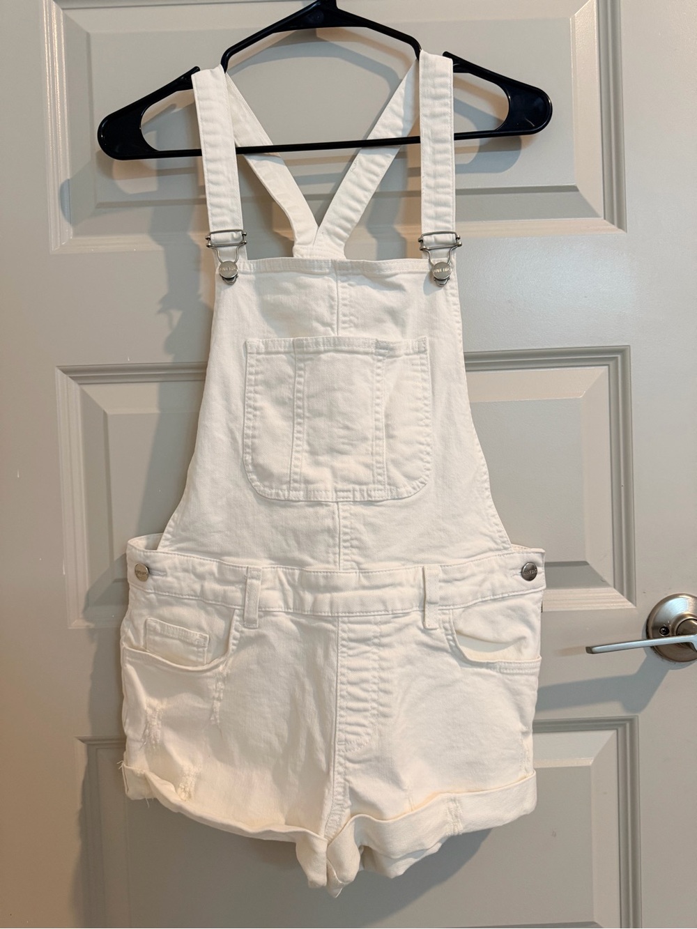 Anine Bing White Denim Short Overalls